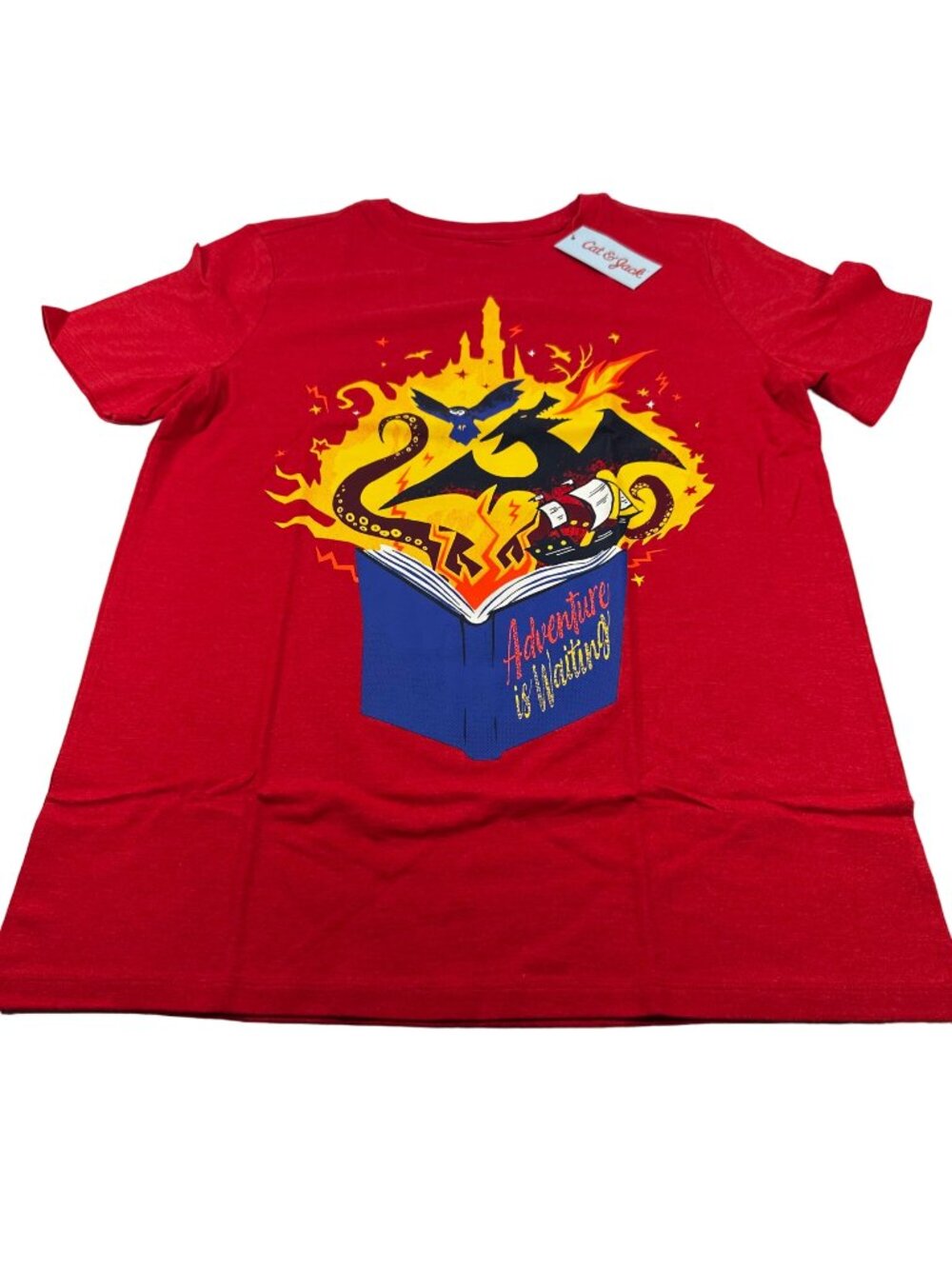 Cat And Jack Boy's Sz XXL 18 Shirt Short Sleeve Tee Adventure Is Waiting Graphic
